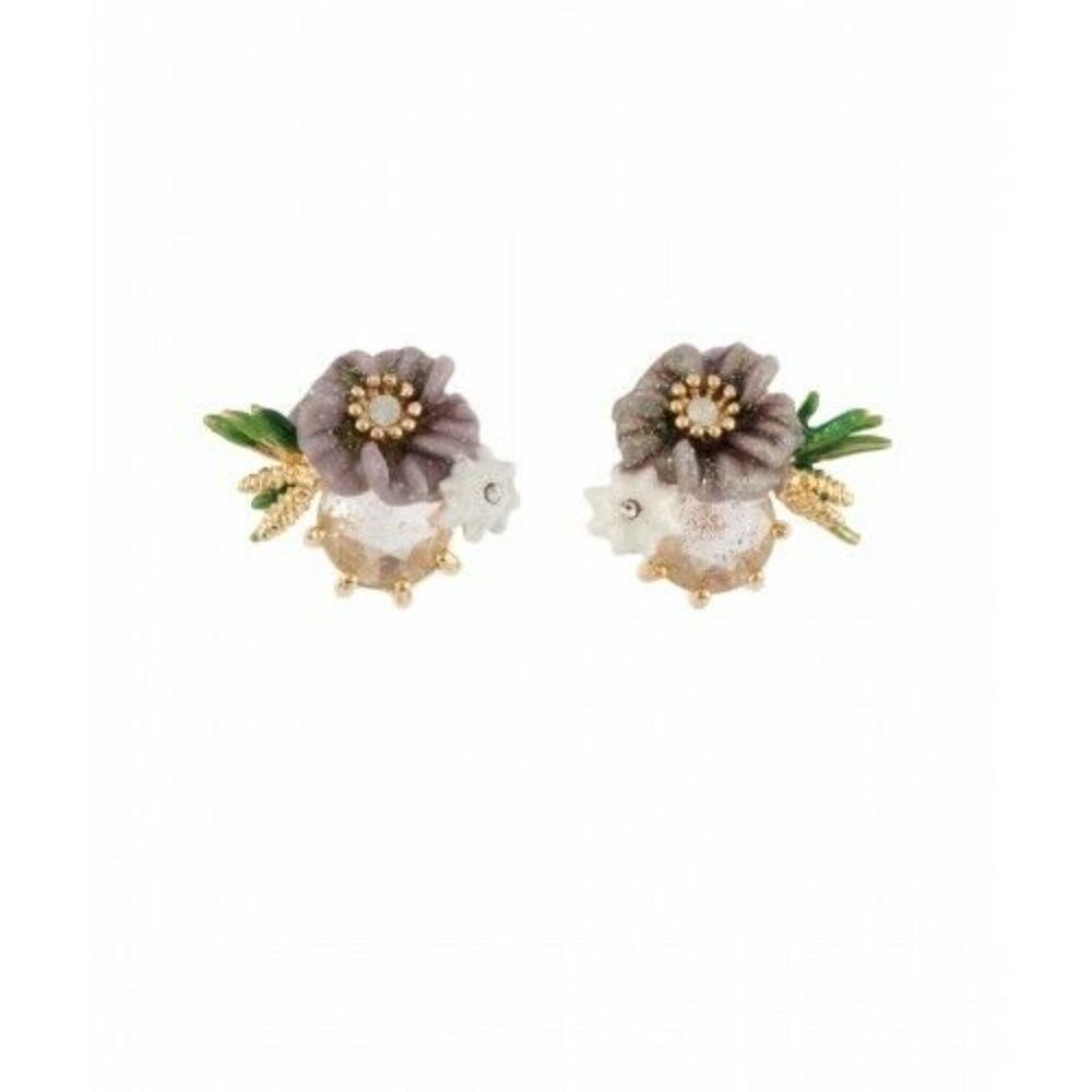 Les Nereides Little Pastel With Pine And Stone Stud Earrings